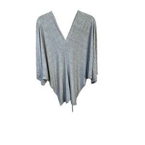 Gray‎ Drawstring Poncho Top V Neck Dolman Sleeve Casual Comfy Blouse